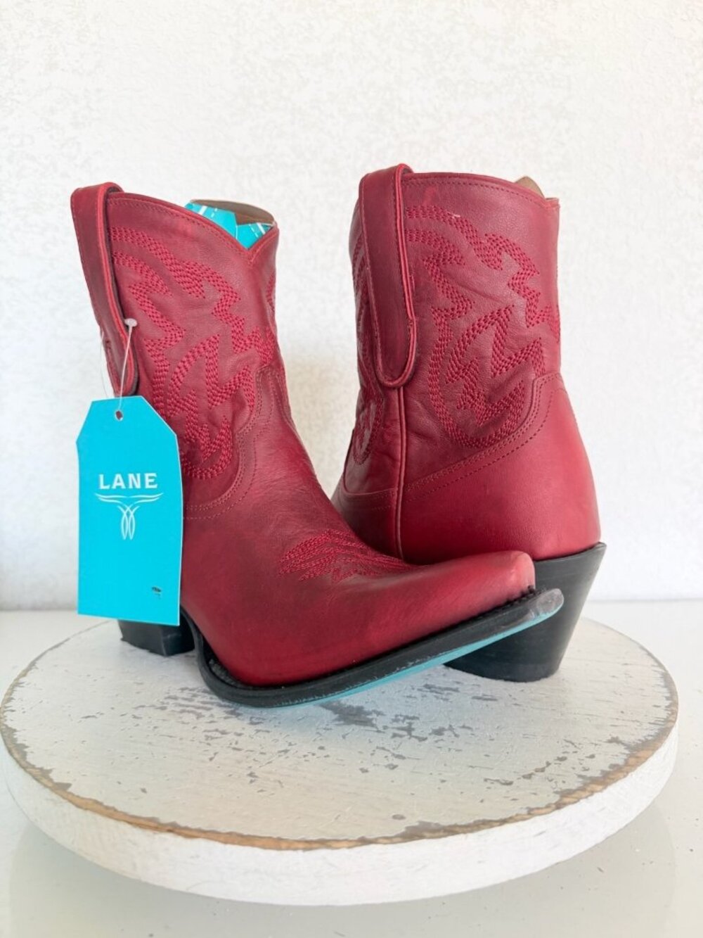Lane Boots SMOKESHOW Red Cowboy Bootie Womens Size 8 Western Snip Toe Leather
